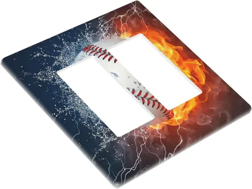 Miniatura 3 de Cubierta decorativa de interruptor de luz basculante doble de béisbol, placa de pared de 2 gang, cubierta de toma de corriente eléctrica, placa