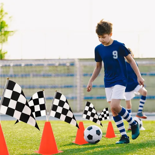 Miniatura 7 de AHIER Juego de 38 conos de tráfico y banderas de carreras – 12 conos de plástico con agujero, 24 banderas a cuadros con palos, corredor de pista