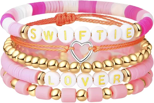 DEXKWEN Taylor Lover Swifitie Superstar Fearless - Pulsera para borrar música, verano, playa, bohemio, juego de pulseras multicolor para mujeres y