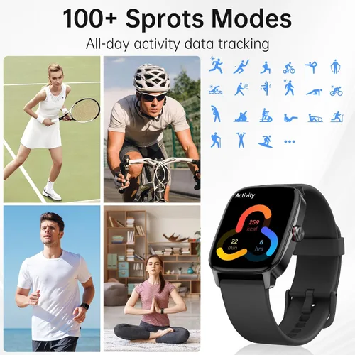 Miniatura 6 de Relojes inteligentes para mujeres y hombres con llamada Bluetooth y voz IA, rastreador de fitness HD de 1.85" con monitor de frecuencia cardíaca