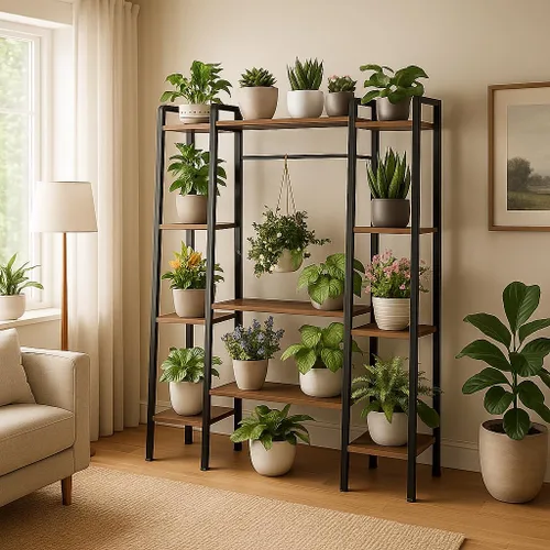 Miniatura 10 de Soporte de plantas grande de 55" para interiores con 8 luces LED de crecimiento (3 modos y temporizador automático) - Estante de plantas de metal