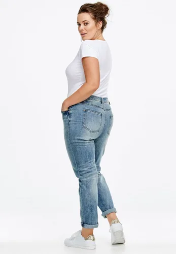 Miniatura 3 de Ellos Cómodos jeans estilo boyfriend de talla grande para mujer Denim elástico tiro medio