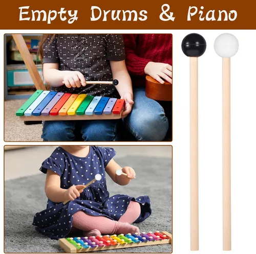 Miniatura 2 de TIESOME 4 mazos de tambor de lengua de acero, mazos de xilófono Glockenspiel, 6.1 pulgadas, palillos de percusión de goma de madera para Bell Stick