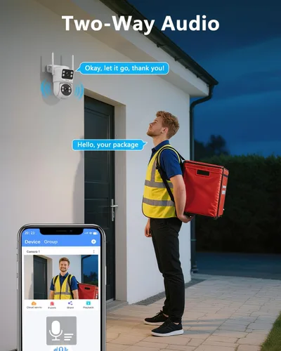 Miniatura 2 de (Audio de 2 vías y seguimiento automático) Cámara PTZ de doble lente con lente dual, cámaras exteriores para seguridad del hogar, sistema WiFi