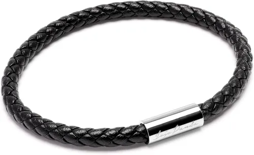 Miniatura 2 de JOJOPANDA Pulsera trenzada de cuero unisex simple con cierre magnético de logotipo grabado de acero inoxidable
