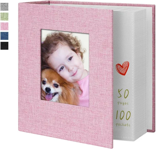 Miniatura 19 de Álbum de fotos Yopih 4x6 100 bolsillos con cubierta de lino, álbumes de fotos para familia, boda, bebé, libro de fotos con capacidad para imágenes