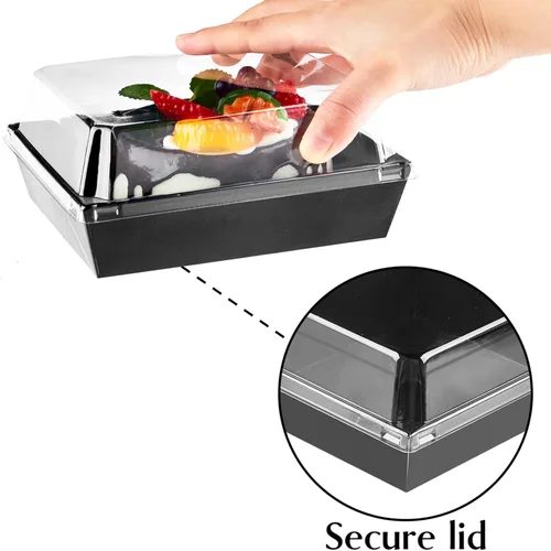 Miniatura 3 de Ocmoiy Cajas pequeñas de charcutería con tapas transparentes, recipientes de papel desechables para alimentos para llevar, cajas de postre de Negro