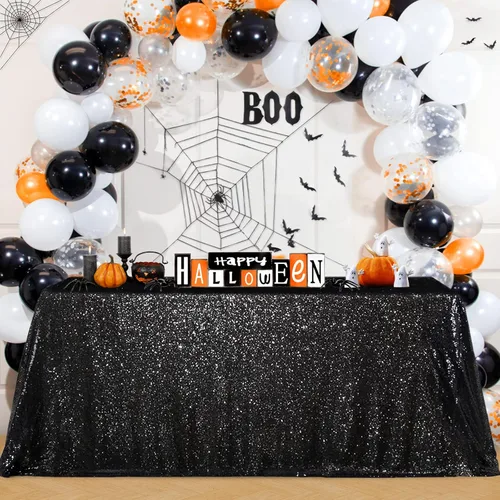 Miniatura 7 de B-COOL Mantel cuadrado de lentejuelas negro de 50 x 50 pulgadas para decoración de Halloween, mantel brillante de lentejuelas, mantel popular