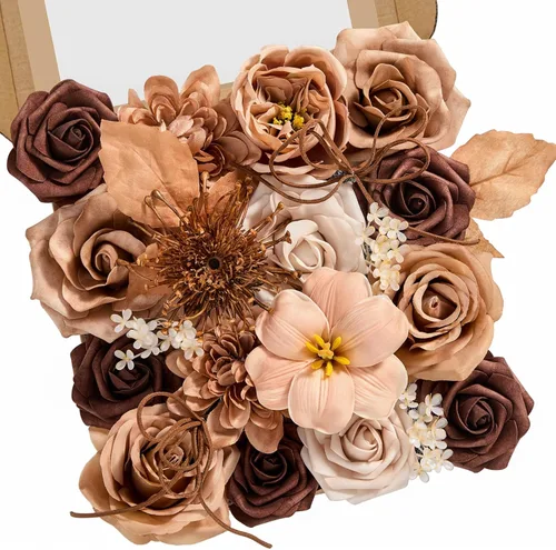 Miniatura 19 de Serwalin Flores artificiales, flores rosadas, flores de seda falsas, flores de pastel de boda, flores para ramos de boda, centros de mesa, Un rosa