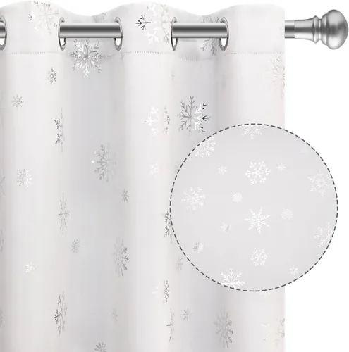 Miniatura 26 de FRAMICS Cortinas de Navidad con estampado de copos de nieve dorados en papel de aluminio, cortinas opacas con aislamiento térmico para sala de estar