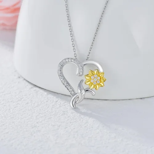 Miniatura 4 de Moissanite Sunflower Heart Necklace for Women, You Are My Sunshine Pendant 925 Sterling Silver 18k Gold Plated Love Heart Jewelry Gift for Her,Wife