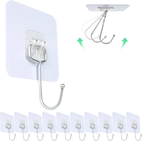 Miniatura 2 de Aynoo Ganchos adhesivos, ganchos de toalla para colgar calcomanías de pared resistentes, 10 paquetes, 13 libras (máx.)