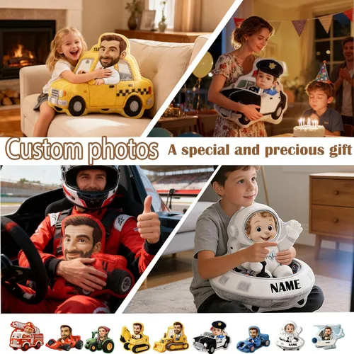 Miniatura 6 de Almohadas personalizadas con imagen, cara y nombre de dibujos animados personalizados en forma de coche, regalos divertidos personalizables