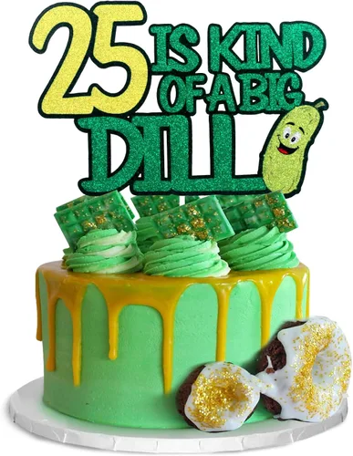 25 is Kind of a Big Dill Happy Birthday Cake Topper – Divertidas decoraciones de pepinillo verde con purpurina para cumpleaños 25 para mujeres y