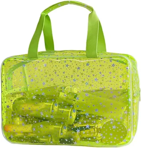 Miniatura 5 de SxoSyo Bolsas de maquillaje transparentes grandes para mujer, bolsa transparente para cosméticos, con asa, organizador de baño, Verde (Green Star)
