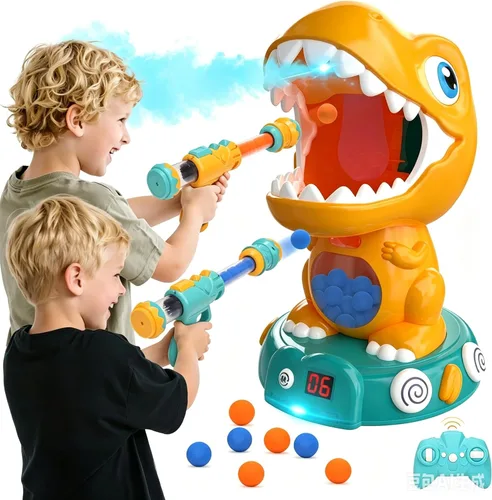 Miniatura 10 de EagleStone - Juguetes de dinosaurio móvil de tiro para niños, juegos electrónicos de disparo al blanco con 2 pistolas de bomba, 48 bolas, juguetes