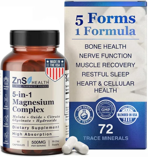 Spectrum 5 Complejo de magnesio para mujeres y hombres – 5 suplementos de complejo de magnesio con glicinato, malato, citrato e hidróxido para