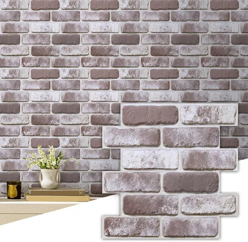 Miniatura 16 de Commomy 10 paneles de pared de piedra 3D para despegar y pegar, panel de pared de piedra sintética de 11.8 x 11.8 pulgadas, papel tapiz de ladrillo