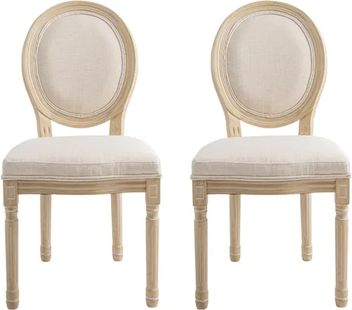 Miniatura 28 de Kmax Sillas de comedor estilo granja, patas de madera marrón, elegantes sillas de cocina copetudas, sillas de dormitorio francesas desgastadas