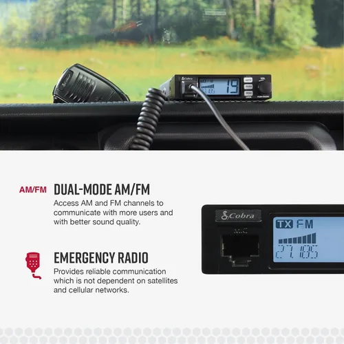 Miniatura 3 de Cobra 19 MINI CB Radio & Cobra HGA1500 Antena CB de montaje magnético de 42 pulgadas: Modo dual AM/FM, 440 canales, VOX, Auto Squelch, alimentación