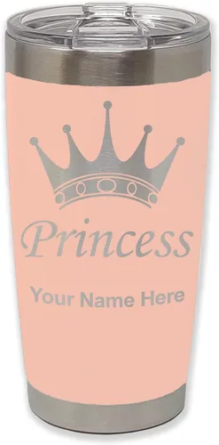 Miniatura 32 de LaserGram Vaso aislado al vacío de 20 onzas, corona de princesa, grabado personalizado incluido (negro)