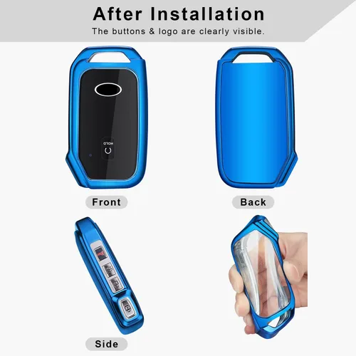 Miniatura 2 de QBUC Funda para llavero KIA, funda para llavero con llavero para Kia Ceed Cerato Forte, etc. (1 botón o no solo en la superficie frontal) (azul)