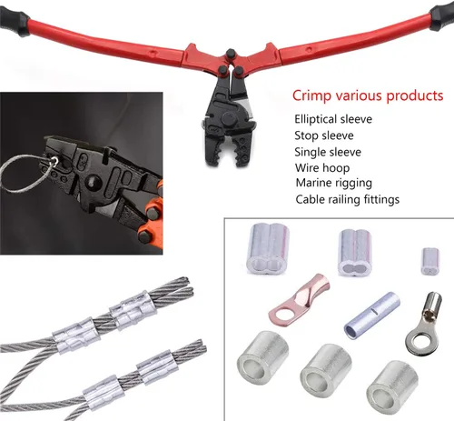 Miniatura 4 de Herramienta de prensado de estampación de swager de mano de 14" para cable de cuerda de alambre 1/16" 3/32" 1/8" [P/N: ET-TOOL030-14-RED]