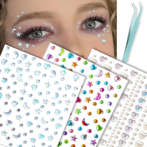 Miniatura 14 de NOOEPC Gemas faciales de Navidad, accesorios para rave, maquillaje de Navidad, copos de nieve, joyas autoadhesivas para la cara, joyas de ojos