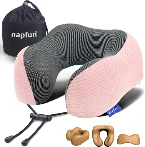 Miniatura 11 de NapFun - Almohada de cuello para viajes, mejorada para viajar por avión 100% espuma viscoelástica para dormir y descansar durante los vuelos, Gris