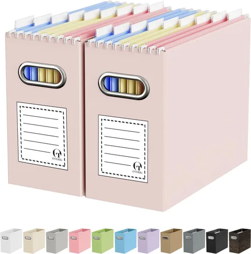 Miniatura 63 de Oterri Caja organizadora de archivos de cartón para colgar carpetas de archivos, tamaño carta, caja de archivos para escritorio de computadora