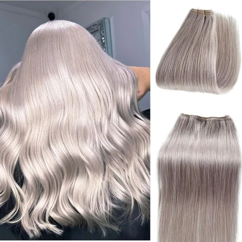 Miniatura 14 de Extensiones adhesivas rubias de cabello humano brasileño grado 9A, #60 rubio platino, cinta en 12 pulgadas, 20 unidades por juego, extensiones