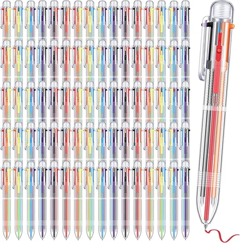 50 bolígrafos multicolores 6 en 1 a granel de 0.020 in, 6 colores, retráctiles, bolígrafos de tinta colorida, recuerdos de fiesta, bolígrafos de