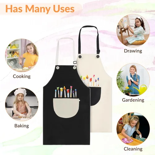 Miniatura 7 de Mabor 2 delantales para cocinar, delantal de pintura impermeable ajustable, delantales de arte con bolsillos para niños y niñas, pintura