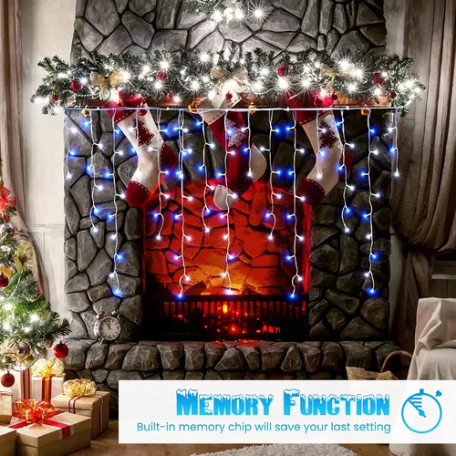 Miniatura 5 de Toodour Luces de Carámbano de Navidad Blancas y Azules, 29.5 pies, 360 Luces LED de Carámbano, 8 Modos, 60 Gotas, Luz LED de Navidad para Cortina
