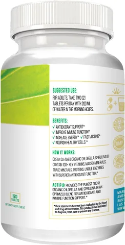 Miniatura 2 de ACTIF Clorella y espirulina orgánica 100% limpiada en el océano, sin OMG, el mejor suplemento de dieta vegana y desintoxicante, fabricado en Estados