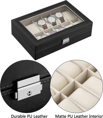 Miniatura 4 de Oyydecor Caja de reloj de piel sintética organizador de almacenamiento de madera para almacenamiento y exhibición negocios de regalo para hombres