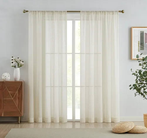 Miniatura 8 de July Joy Cortinas traslúcidas con textura de niveles blancos para cocina, cortinas semitransparentes con bolsillo para barra, cortinas pequeñas