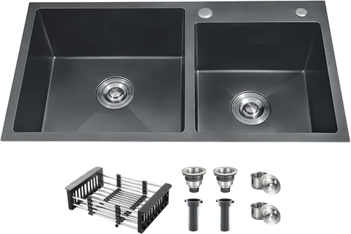 Miniatura 9 de Fregadero de cocina de 30 pulgadas con doble tazón, Fregadero de cocina de montaje superior/inferior, Fregadero de cocina de acero inoxidable
