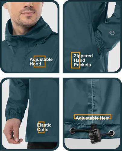 Miniatura 11 de Outdoor Ventures Chaqueta de lluvia para hombre, impermeable, ligera, plegable, para senderismo, golf, correr