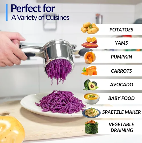Miniatura 6 de SPEENSUN Ricer de patatas, ricer para puré de patatas, 15oz y 2 tazas intercambiables, fabricante de spaetzle para puré de patatas esponjoso