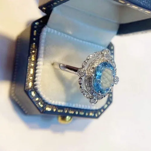 Miniatura 5 de Anillo de compromiso eterno de plata de ley 925 con zafiro oceánico, anillos de circonita cúbica, anillos de diamantes para mujeres, hallazgos