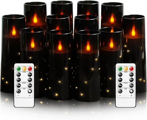 Miniatura 19 de Velas sin llama, con cadena de estrellas incorporada, velas operadas por baterías, velas LED parpadeantes, velas de pilar con control remoto
