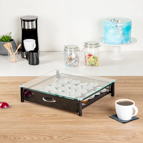 Miniatura 7 de Restaurantware Soporte para cápsulas de café de 15.16 x 13.58 x 3.35 pulgadas, organizador de cápsulas de café de hierro para 36 K-Cup, cajón