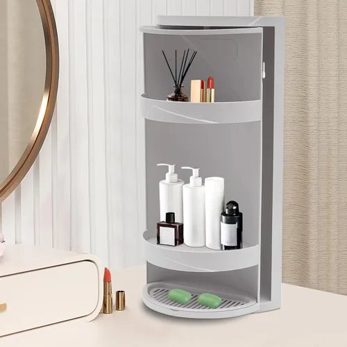 Miniatura 2 de Estantes de almacenamiento de mesa, estante organizador de escritorio de 3 niveles con puertas giratorias de 360°, estantes esquineros