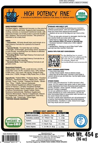 Miniatura 2 de Harrison's Bird Foods Fórmula fina de alta potencia, orgánica certificada, sin OMG para aves pequeñas a medianas, pellets de grado humano para muda