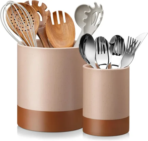 MALACASA Soporte para utensilios, Portautensilios de cerámica de 7.3"+5.5" pulgadas para encimera de cocina, recipientes grandes para utensilios de