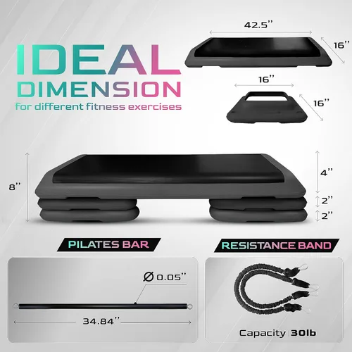 Miniatura 2 de Yes4All Plataforma ajustable de ejercicios aeróbicos para entrenamiento de tamaño para club de salud con 4 elevadores ajustables incluidos y G.