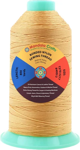 Miniatura 316 de Mandala Crafts - Hilo de nailon para coser cuero, tapicería, mezclilla y para trenzar el pelo; resistente, 1500 yardas, tamaño 69 T70 Marrón