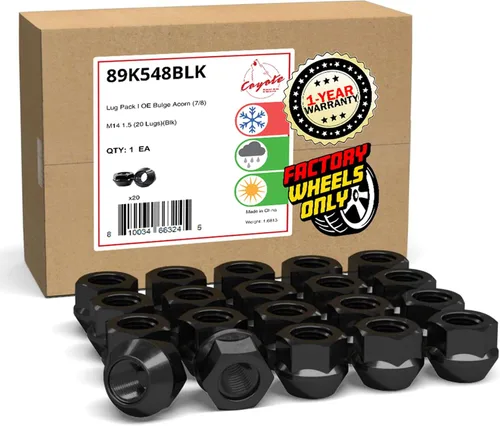 Miniatura 16 de Wheel Accessories Parts 20 tuercas de llanta M14x1.5 14x1.5 rosca OEM estilo fábrica 1.65" largo negro 7/8" 0.866 in hexagonal para Jeep Wrangler