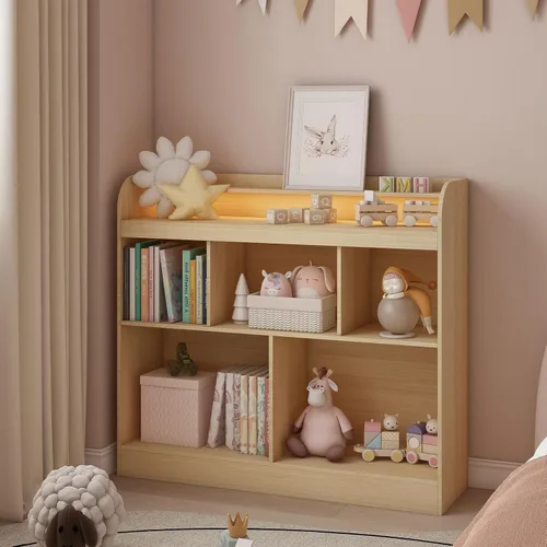 Miniatura 9 de Lkeiyay Estantería abierta para niños, organizador de juguetes Montessori con luces LED, estantería abierta de madera blanca para niños, dormitorio